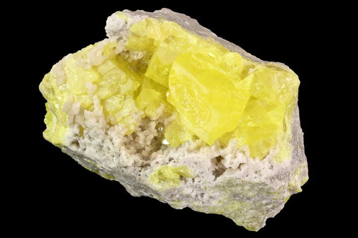 Sulfur Crystals & Strontianite on Matrix - Italy #93648